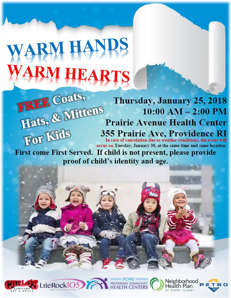 PCHC will be hosting a Warm Hands - Warm Hearts coat, hat and mitten drive!